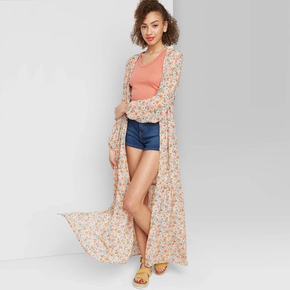 wild fable Tops - Floral Print Long Sleeve Tiered Duster Kimono